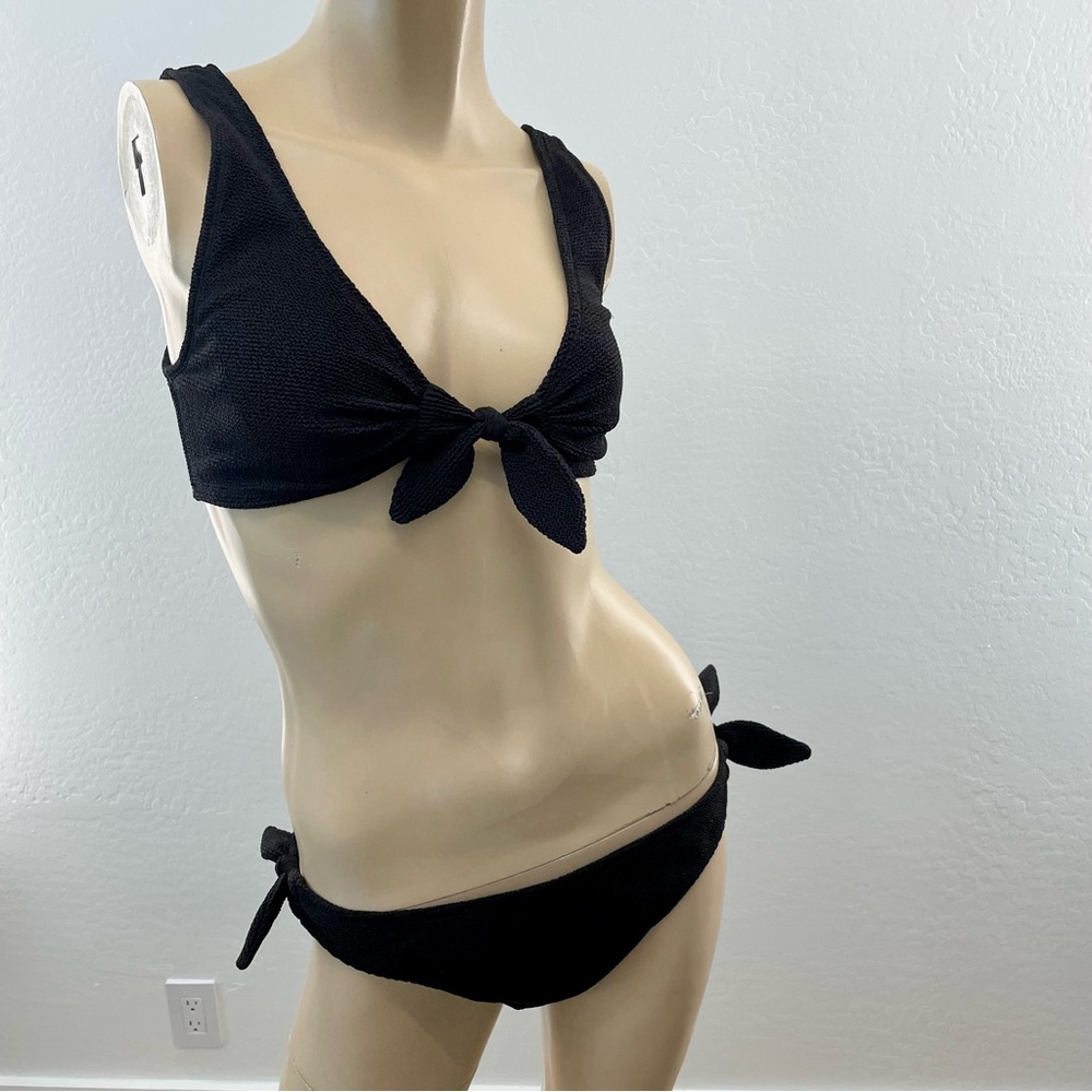 & Other Stories- Black Crepe Tie Up Bikini Minimalist Swimwear- Top 6 / Bottom 8 - Picture 6 of 15